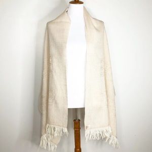 Churchill Handwoven Shawl Scarf tan knit fringe 63"x27"